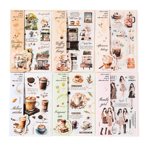 Aomhrek Dekorative Sticker Set, PET-Transferaufkleber, Vintage Rub On Sticker für Scrapbooking & DIY-Journaling Zubehör (Kaffeezeit) von Aomhrek