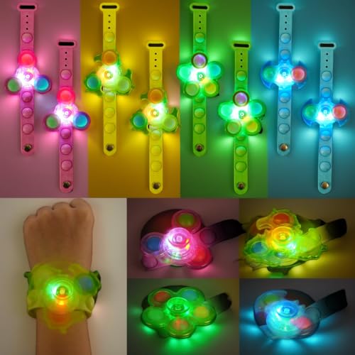 AOMIG Leuchtarmband kinder, 8 Stück Leuchtarmbänder Spinner Led Armband Kinder, Blinkende Armbänder in der Dunkelheit, LED Leuchtspielzeug, Party Zubehör Geschenke für Kinder Geburtstag Festival Party von Aomig