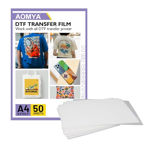 Aomya DTF Transferfolie, A4, 50 Blatt, 21,1 x 29,7 cm, doppelseitig, matt, klares PET-Wärmetransferpapier, Kalt- und Heißschälen, DTF-Transferpapier für alle DTF-Drucker und Materialien, Textil, von Aomya