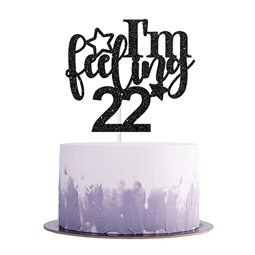 Aonbon Black Glitter I'm Feeling 22 Cake Topper, 22nd Birthday Party Decoration, 22nd Birthday Party Supplies, 22nd Birthday Schild von Aonbon