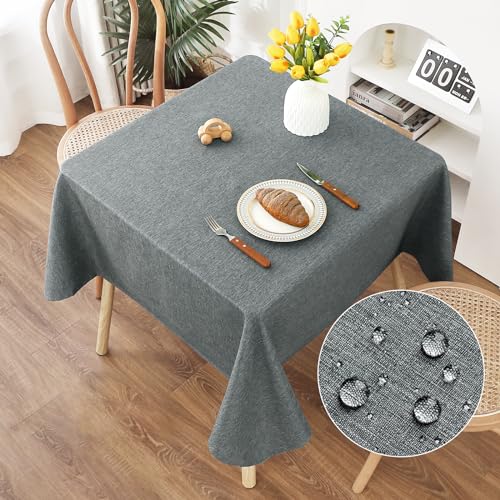 AooHome Tischdecke 140X140cm, Grau Leinen-Optik Tischdecken Abwaschbar Tischtuch aus Polyester Wasserabweisend mit Lotuseffekt, Dauerhaft Kratzfest für Wohnzimmer, Esszimmer, Balkon, Garten von AooHome