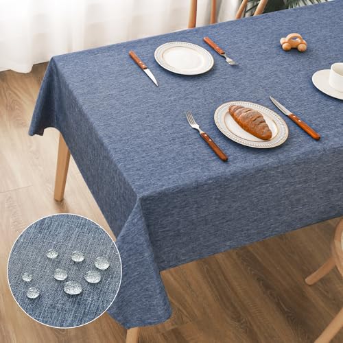 AooHome Tischdecke Abwaschbar, Blau Tischdecken 100x140cm Leinen-Optik Tischtuch aus Polyester Wasserabweisend mit Lotuseffekt, Dauerhaft Kratzfest für Wohnzimmer, Esszimmer, Balkon, Garten von AooHome