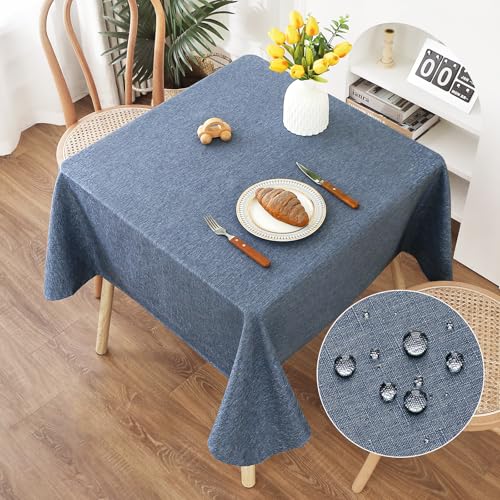 AooHome Tischdecke Abwaschbar, Blau Tischdecken 120x120cm Leinen-Optik Tischtuch aus Polyester Wasserabweisend mit Lotuseffekt, Dauerhaft Kratzfest für Wohnzimmer, Esszimmer, Balkon, Garten von AooHome