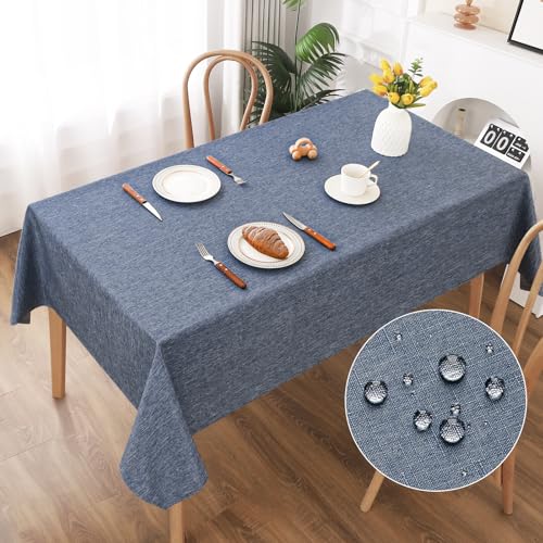 AooHome Tischdecke Abwaschbar, Blau Tischdecken 130x160cm Leinen-Optik Tischtuch aus Polyester Wasserabweisend mit Lotuseffekt, Dauerhaft Kratzfest für Wohnzimmer, Esszimmer, Balkon, Garten von AooHome