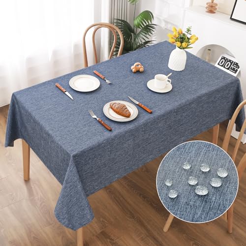 AooHome Tischdecke Abwaschbar, Blau Tischdecken 135x180cm Leinen-Optik Tischtuch aus Polyester Wasserabweisend mit Lotuseffekt, Dauerhaft Kratzfest für Wohnzimmer, Esszimmer, Balkon, Garten von AooHome