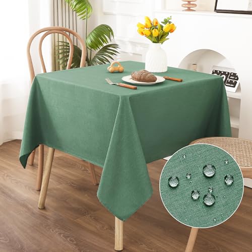 AooHome Tischdecke Abwaschbar, Grün Tischdecken 140x140cm Leinen-Optik Tischtuch aus Polyester Wasserabweisend mit Lotuseffekt, Dauerhaft Kratzfest für Wohnzimmer, Esszimmer, Balkon, Garten von AooHome