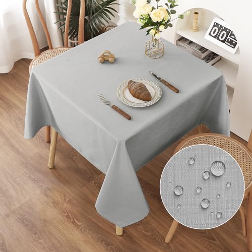 AooHome Tischdecke Abwaschbar, Hellgrau Tischdecken 120x120cm Leinen-Optik Tischtuch aus Polyester Wasserabweisend mit Lotuseffekt, Dauerhaft Kratzfest für Wohnzimmer, Esszimmer, Balkon, Garten von AooHome