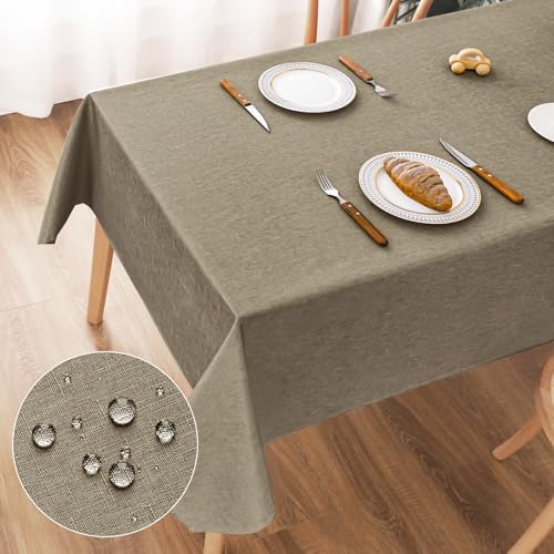 AooHome Tischdecke Abwaschbar, Kaffee Braun Tischdecken 100x140cm Leinen-Optik Tischtuch aus Polyester Wasserabweisend mit Lotuseffekt, Dauerhaft Kratzfest für Wohnzimmer, Esszimmer, Balkon, Garten von AooHome