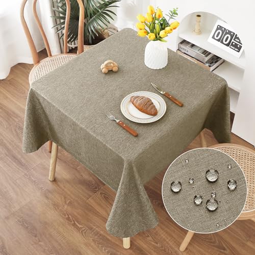 AooHome Tischdecke Abwaschbar, Kaffee Braun Tischdecken 120x120cm Leinen-Optik Tischtuch aus Polyester Wasserabweisend mit Lotuseffekt, Dauerhaft Kratzfest für Wohnzimmer, Esszimmer, Balkon, Garten von AooHome