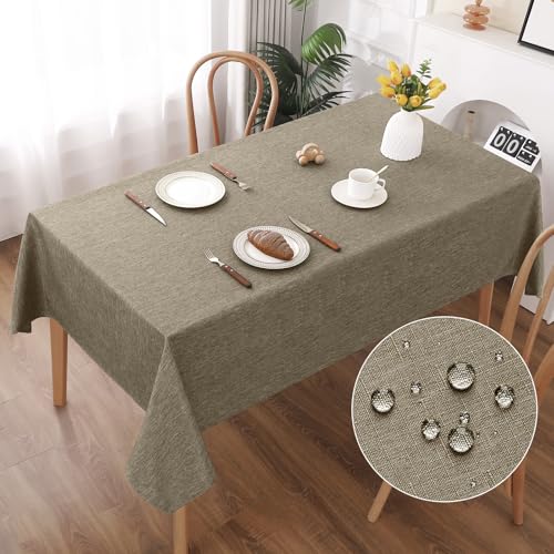 AooHome Tischdecke Abwaschbar, Kaffee Braun Tischdecken 130x160cm Leinen-Optik Tischtuch aus Polyester Wasserabweisend mit Lotuseffekt, Dauerhaft Kratzfest für Wohnzimmer, Esszimmer, Balkon, Garten von AooHome