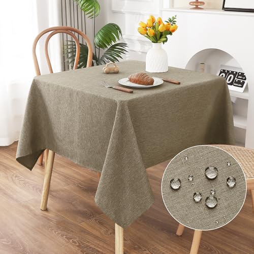 AooHome Tischdecke Abwaschbar, Kaffee Braun Tischdecken 140x140cm Leinen-Optik Tischtuch aus Polyester Wasserabweisend mit Lotuseffekt, Dauerhaft Kratzfest für Wohnzimmer, Esszimmer, Balkon, Garten von AooHome