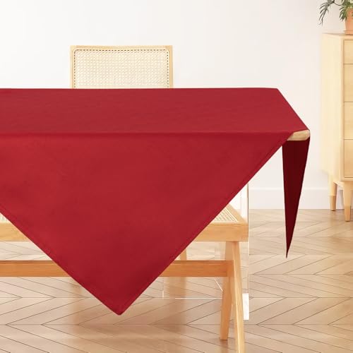 AooHome Tischdecke Abwaschbar, Rot Tischdecken 100x100cm Leinen-Optik Tischtuch aus Polyester Wasserabweisend mit Lotuseffekt, Dauerhaft Kratzfest für Wohnzimmer, Esszimmer, Balkon, Garten von AooHome