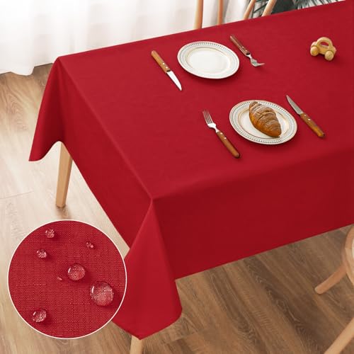 AooHome Tischdecke Abwaschbar, Rot Tischdecken 100x140cm Leinen-Optik Tischtuch aus Polyester Wasserabweisend mit Lotuseffekt, Dauerhaft Kratzfest für Wohnzimmer, Esszimmer, Balkon, Garten von AooHome