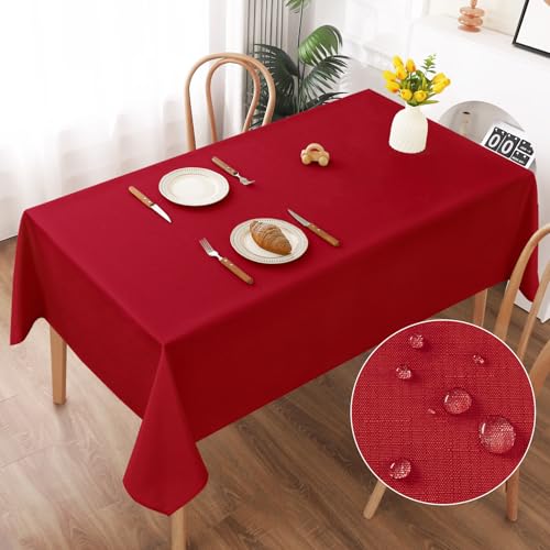 AooHome Tischdecke Abwaschbar, Rot Tischdecken 140x240cm Leinen-Optik Tischtuch aus Polyester Wasserabweisend mit Lotuseffekt, Dauerhaft Kratzfest für Wohnzimmer, Esszimmer, Balkon, Garten AooHome Tischdecke Abwaschbar, Rot Tischdecken 140x240cm Leinen-Optik Tischtuch aus Polyester Wasserabweisend mit Lotuseffekt, Dauerhaft Kratzfest für Wohnzimmer, Esszimmer, Balkon, Garten von AooHome