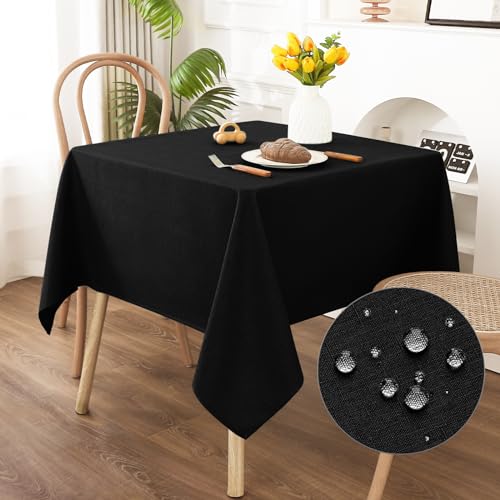 AooHome Tischdecke Abwaschbar, Schwarz Tischdecken 120x120cm Leinen-Optik Tischtuch aus Polyester Wasserabweisend mit Lotuseffekt, Dauerhaft Kratzfest für Wohnzimmer, Esszimmer, Balkon, Garten von AooHome