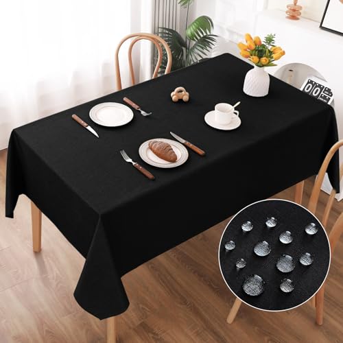 AooHome Tischdecke Abwaschbar, Schwarz Tischdecken 140x200cm Leinen-Optik Tischtuch aus Polyester Wasserabweisend mit Lotuseffekt, Dauerhaft Kratzfest für Wohnzimmer, Esszimmer, Balkon, Garten von AooHome