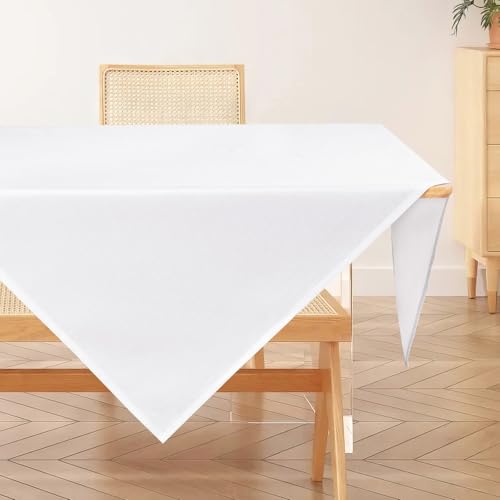 AooHome Tischdecke Abwaschbar, Weiß Tischdecken 100x100cm Leinen-Optik Tischtuch aus Polyester Wasserabweisend mit Lotuseffekt, Dauerhaft Kratzfest für Wohnzimmer, Esszimmer, Balkon, Garten von AooHome