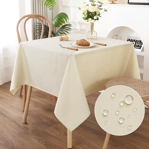 AooHome Tischdecke Abwaschbar Beige, 120x120cm Tischdecken Leinen-Optik Tischtuch aus Polyester Wasserabweisend mit Lotuseffekt, Dauerhaft Kratzfest für Wohnzimmer, Esszimmer, Balkon, Garten von AooHome