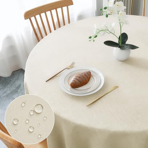 AooHome Tischdecke Rund Φ100cm, Beige Leinen-Optik Tischdecken Abwaschbar Tischtuch aus Polyester Wasserabweisend mit Lotuseffekt, Dauerhaft Kratzfest für Wohnzimmer, Esszimmer, Balkon, Garten AooHome Tischdecke Rund Φ100cm, Beige Leinen-Optik Tischdecken Abwaschbar Tischtuch aus Polyester Wasserabweisend mit Lotuseffekt, Dauerhaft Kratzfest für Wohnzimmer, Esszimmer, Balkon, Garten von AooHome