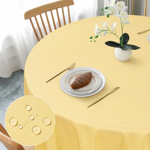 AooHome Tischdecke Rund Φ100cm, Gelb Leinen-Optik Tischdecken Abwaschbar Tischtuch aus Polyester Wasserabweisend mit Lotuseffekt, Dauerhaft Kratzfest für Wohnzimmer, Esszimmer, Balkon, Garten AooHome Tischdecke Rund Φ100cm, Gelb Leinen-Optik Tischdecken Abwaschbar Tischtuch aus Polyester Wasserabweisend mit Lotuseffekt, Dauerhaft Kratzfest für Wohnzimmer, Esszimmer, Balkon, Garten von AooHome