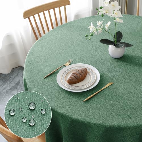 AooHome Tischdecke Rund Φ100cm, Grün Leinen-Optik Tischdecken Abwaschbar Tischtuch aus Polyester Wasserabweisend mit Lotuseffekt, Dauerhaft Kratzfest für Wohnzimmer, Esszimmer, Balkon, Garten AooHome Tischdecke Rund Φ100cm, Grün Leinen-Optik Tischdecken Abwaschbar Tischtuch aus Polyester Wasserabweisend mit Lotuseffekt, Dauerhaft Kratzfest für Wohnzimmer, Esszimmer, Balkon, Garten von AooHome