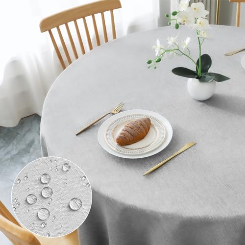 AooHome Tischdecke Rund Φ100cm, Hellgrau Leinen-Optik Tischdecken Abwaschbar Tischtuch aus Polyester Wasserabweisend mit Lotuseffekt, Dauerhaft Kratzfest für Wohnzimmer, Esszimmer, Balkon, Garten AooHome Tischdecke Rund Φ100cm, Hellgrau Leinen-Optik Tischdecken Abwaschbar Tischtuch aus Polyester Wasserabweisend mit Lotuseffekt, Dauerhaft Kratzfest für Wohnzimmer, Esszimmer, Balkon, Garten von AooHome