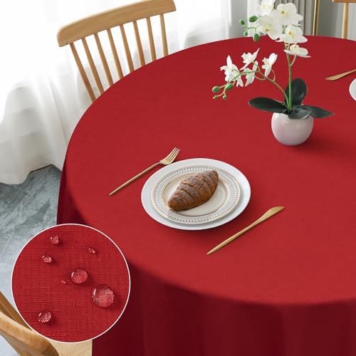 AooHome Tischdecke Rund Φ100cm, Rot Leinen-Optik Tischdecken Abwaschbar Tischtuch aus Polyester Wasserabweisend mit Lotuseffekt, Dauerhaft Kratzfest für Wohnzimmer, Esszimmer, Balkon, Garten AooHome Tischdecke Rund Φ100cm, Rot Leinen-Optik Tischdecken Abwaschbar Tischtuch aus Polyester Wasserabweisend mit Lotuseffekt, Dauerhaft Kratzfest für Wohnzimmer, Esszimmer, Balkon, Garten von AooHome