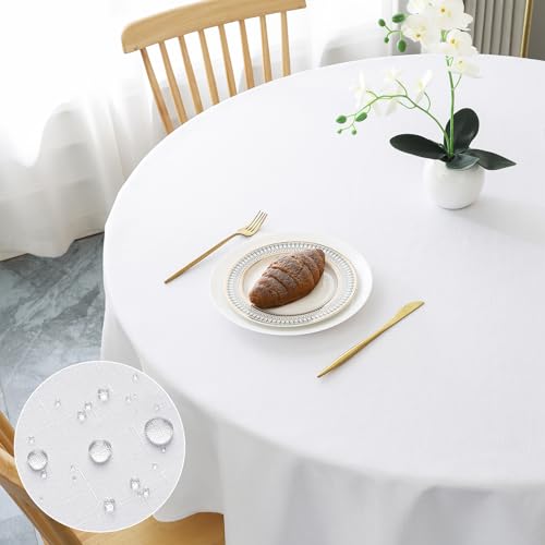 AooHome Tischdecke Rund Φ100cm, Weiß Leinen-Optik Tischdecken Abwaschbar Tischtuch aus Polyester Wasserabweisend mit Lotuseffekt, Dauerhaft Kratzfest für Wohnzimmer, Esszimmer, Balkon, Garten AooHome Tischdecke Rund Φ100cm, Weiß Leinen-Optik Tischdecken Abwaschbar Tischtuch aus Polyester Wasserabweisend mit Lotuseffekt, Dauerhaft Kratzfest für Wohnzimmer, Esszimmer, Balkon, Garten von AooHome