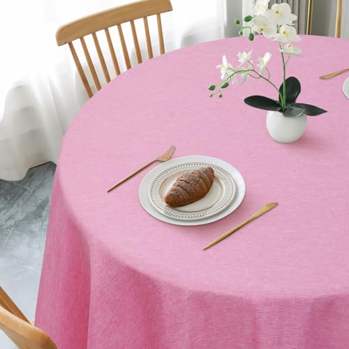 AooHome Tischdecke Rund Φ140cm, Rosa Leinen-Optik Tischdecken Abwaschbar Tischtuch aus Polyester Wasserabweisend mit Lotuseffekt, Dauerhaft Kratzfest für Wohnzimmer, Esszimmer, Balkon, Garten AooHome Tischdecke Rund Φ140cm, Rosa Leinen-Optik Tischdecken Abwaschbar Tischtuch aus Polyester Wasserabweisend mit Lotuseffekt, Dauerhaft Kratzfest für Wohnzimmer, Esszimmer, Balkon, Garten von AooHome