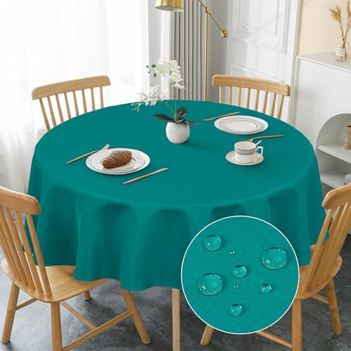 AooHome Tischdecke Rund Φ160cm, Blaugrün Leinen-Optik Tischdecken Abwaschbar Tischtuch aus Polyester Wasserabweisend mit Lotuseffekt, Dauerhaft Kratzfest für Wohnzimmer, Esszimmer, Balkon, Garten AooHome Tischdecke Rund Φ160cm, Blaugrün Leinen-Optik Tischdecken Abwaschbar Tischtuch aus Polyester Wasserabweisend mit Lotuseffekt, Dauerhaft Kratzfest für Wohnzimmer, Esszimmer, Balkon, Garten von AooHome
