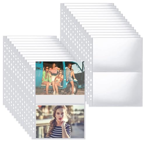 Aoreun 30Pcs Transparent Postkartenhüllen, 120 Doppelseitig Fotohüllen, 2 Fächer Taschen A4 Foto Hüllen für A4 2/3/4 Ringbuch, Taschen Foto Seitenschutz, SammelHüllen für Postkarten Fotos von Aoreun