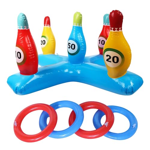 Aoreun Aufblasbare Ringwurfspiel, Ringwurfspiel Aufblasbares Spiel Bowling-Pin-Design Wasser Spielzeug Pool Wassersport Spielzeug Schwimmbad Spiel für Sommer Pool Partys Wasserspaß Schwimmbad Spiel von Aoreun