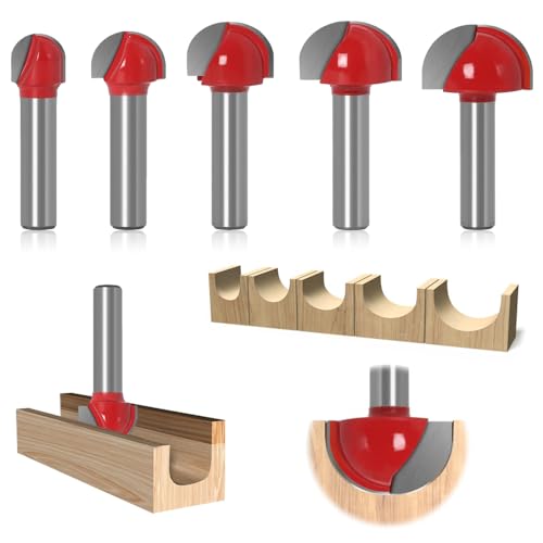 Aoreun Schaft Hartmetall Oberfräser Hohlkehlfräser, 5 tlg 8 mm Schaft Oberfräser Hohlkehlfräser Rund Nase Cove Core Box Fräser kugelfräser Holzbearbeitung Fräser(Ø 12/16/19/22/25 mm) von Aoreun
