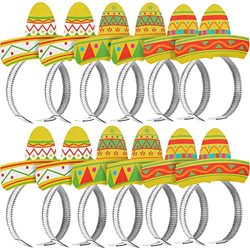 Aoriher 12 Stück Cinco De Mayo Sombrero Stirnband mexikanische Fiesta Papier Party Hut Fiesta Sombrero Stirnband Mexikanische Fiesta Party Buntes Stirnband für Karneval Festivals Party Supplies von Aoriher