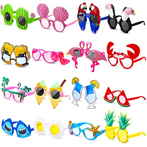 Aoriher 16 Paare Lustig Luau Party Sonnenbrille Hawaiianische Tropenbrille Ausgefallene Brillen Fotoautomat Requisiten für Damen Herren Erwachsene Geburtstag Sommer Strand Themenparty Dekoration von Aoriher