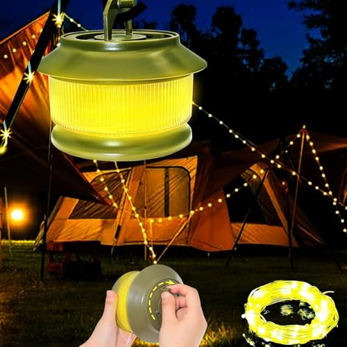 Camping Lichterkette Aufrollbar, Camping Lichterkette 20M, 3000mAh Akku, 350 Lumen, 5 Beleuchtungsmodi, Wasserdichte Tragbare Verstaubare Wiederaufladbare LED Lichterkette für Camping, Dekoration von Aosethefrt