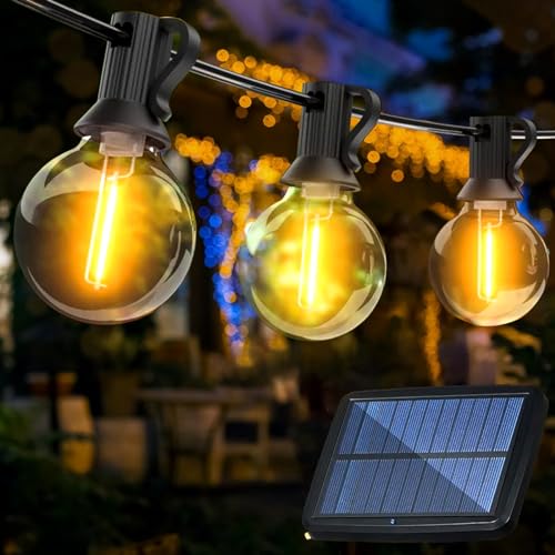 G40 Solar-Lichterkette für den Außenbereich, 50 FT mit 25+1 Ersatzbirnen, wasserdichte LED-Lichterkette, Feenlichter für Innen- und Außenbereiche, für Party, Terrasse, Hochzeit, Urlaub, Balkon von Aosethefrt