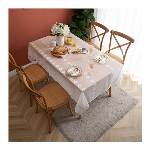 Tischdecke Vintage Abwaschbar, Tischtücher für Draußen Spitze Mit Blumenstickerei Gartentischdecke für Draußen Weiß Tischdecke Küchentisch Polyester 130x100cm von Aotiwe