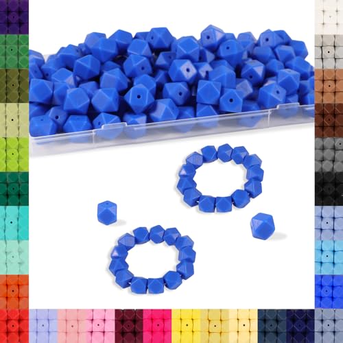 Sechseckige Silikonperlen, 14 mm, Silikonperlen für Schlüsselanhängerherstellung, Silikonperlen für Armbandherstellung, Halskettenherstellung und Silikonperlen für Stifte (Königsblau), 90 Stück von Aoughthee