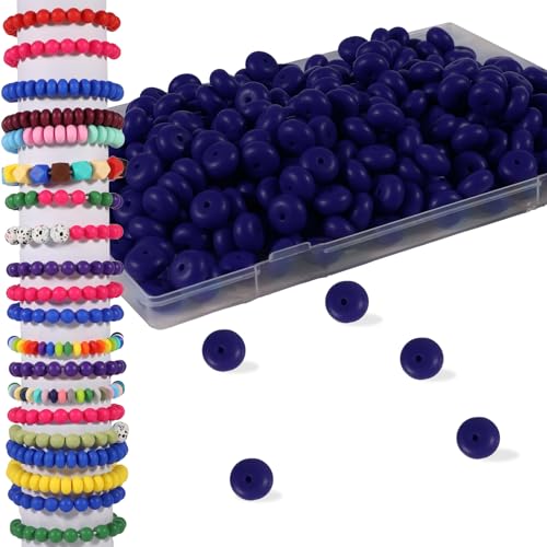 Silikon-Perlen, 14 mm, Silikon-Abakus-Perlen für Schlüsselanhängerherstellung, Silikon-Fokal-Perlen für Armbandherstellung, Halskettenherstellung und Silikon-Abstandshalter für Stifte, Marineblau, 250 von Aoughthee