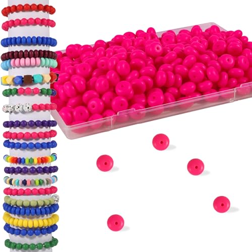 Silikon-Perlen, 14 mm, Silikon-Abakus-Perlen für Schlüsselanhängerherstellung, Silikon-Fokal-Perlen für Armbandherstellung, Halskettenherstellung und Silikon-Abstandshalter für Stifte, Hot Pink, 250 von Aoughthee