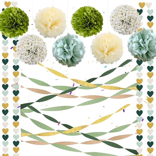 13pcs Pom Poms Geburtstag Dekorationen - Papier Pom Poms Party Dekoration Set Beige-Gold Liebe Herz Girlande für Geburtstag Hochzeit Verlobung Antrag Willkommen Zuhause Baby Shower Jahrestag von Aoyama