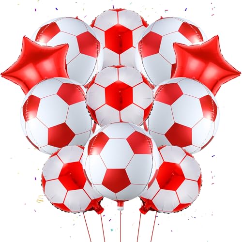 Fußball Luftballons Party Dekorationen Set - 11 Stück Fußball Party Supplies Rot 4D 55.9 cm Luftballons, Fußball Folienballons, Stern Ballons, Geeignet für Fußball Sport Match Themenparty von Aoyama