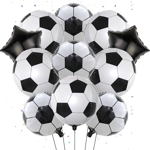 Fußball Luftballons Party Dekorationen Set - 11 Stück Fußball Party Supplies Schwarz 4D 55,9 cm Luftballons, Fußball Folienballons, Stern Ballons, Geeignet für Fußball Sport Match Themenparty von Aoyama