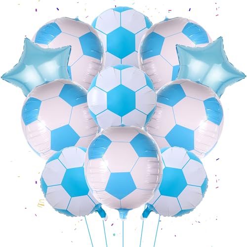 Fußballballons Party Dekorationen Set - 11 Stück Fußball Party Supplies Blau 4D 55,9 cm Luftballons, Fußball Folienballons, Sternballons, geeignet für Fußballsport Match Themenparty von Aoyama