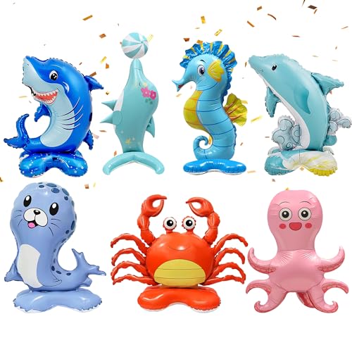 Unter dem Meer Party Dekorationen - Ozean Tier Ballon Dekoration Set Stehende Meerestierballons Krabbe Delfin Oktopus Hai Folienballons für Babyparty Ozean Motto Party Supplies von Aoyama