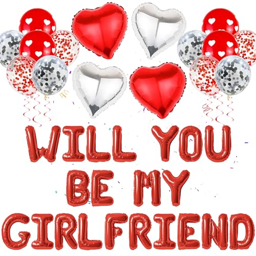 Will You Be My Girlfriend - Rot Will You Be My Girlfriend Luftballons Set Herz Folienballon Konfetti Latex Ballons für Valentinstag Geburtstag Besondere Datum Nacht Dekorationen von Aoyama