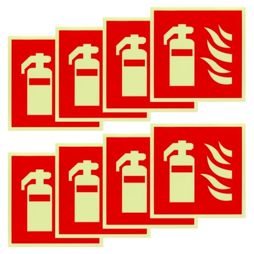 Aoyswuz 8 Stück Aufkleber Feuerlöscher 15 * 15 cm Nachleuchtend Brandschutzschild, PVC ISO 7010 Feuerlöscher Schild für Haus Büro Baustelle und Auto von Aoyswuz