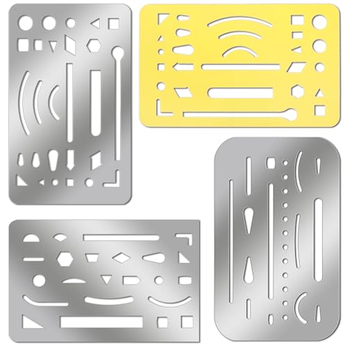 4 Stück Radierschild, Edelstahl-Zeichenschablone, Metall-Zeichenwerkzeuge, kleine Radiergummi, Schild, Schablone, Zeichenwerkzeuge für mechanisches Zeichnen, Design, 4 Designs von Apausvcm