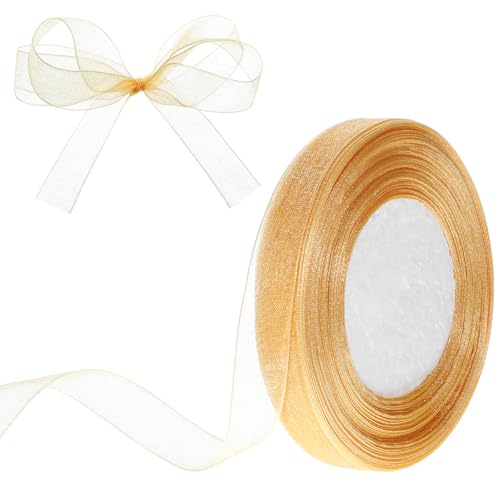 Goldband zum Verpacken von Geschenken, 1,6 cm, 45,7 m, durchscheinendes Organzaband, Chiffonband, Gold-Tüllband für Blumenstrauß, Hochzeitsdekoration, Basteln, Geschenk von Apausvcm